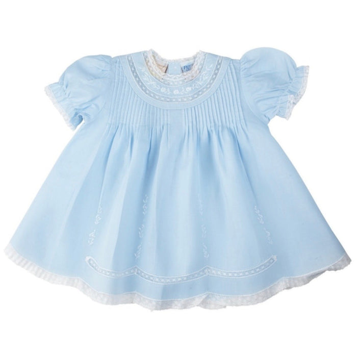 Friedknit Lace Trim Emb Slip Dress-Blue