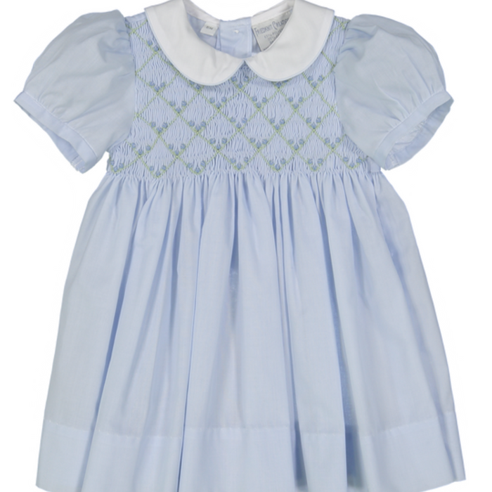 Friedknit Rosebud Diamond Smocked Dress-Blue