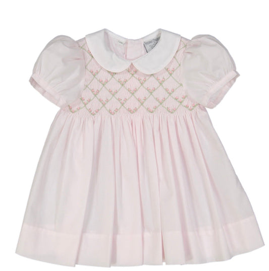 Friedknit Rosebud Diamond Smocked Dress-Pink