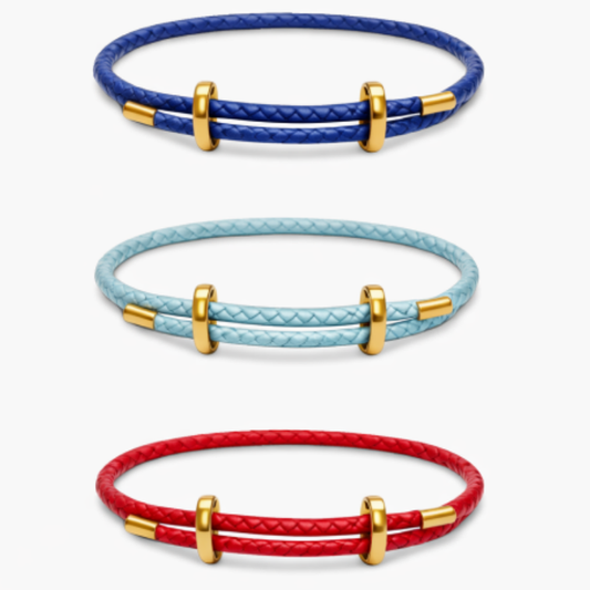 Genuine 4mm Braded Leather Bracelet Gold-Tone Accents