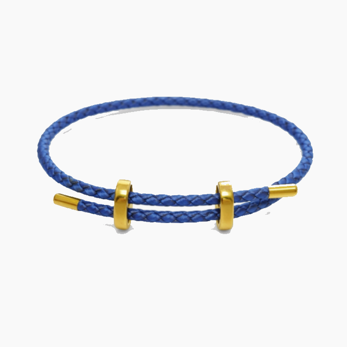 Genuine 4mm Braded Leather Bracelet Gold-Tone Accents