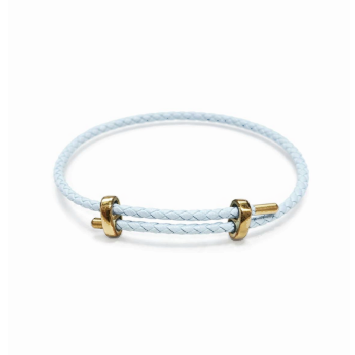 Genuine 4mm Braded Leather Bracelet Gold-Tone Accents