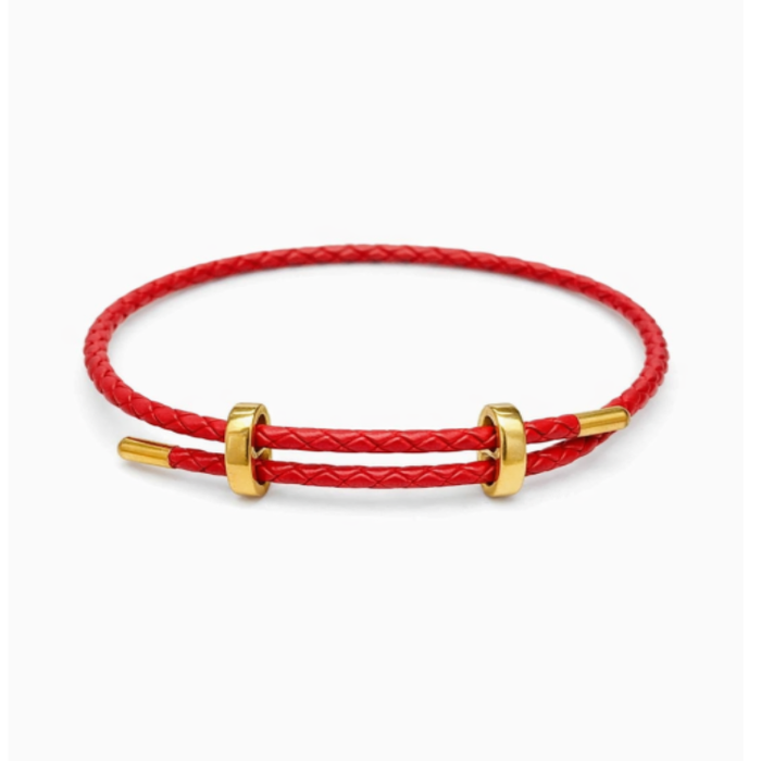 Genuine 4mm Braded Leather Bracelet Gold-Tone Accents