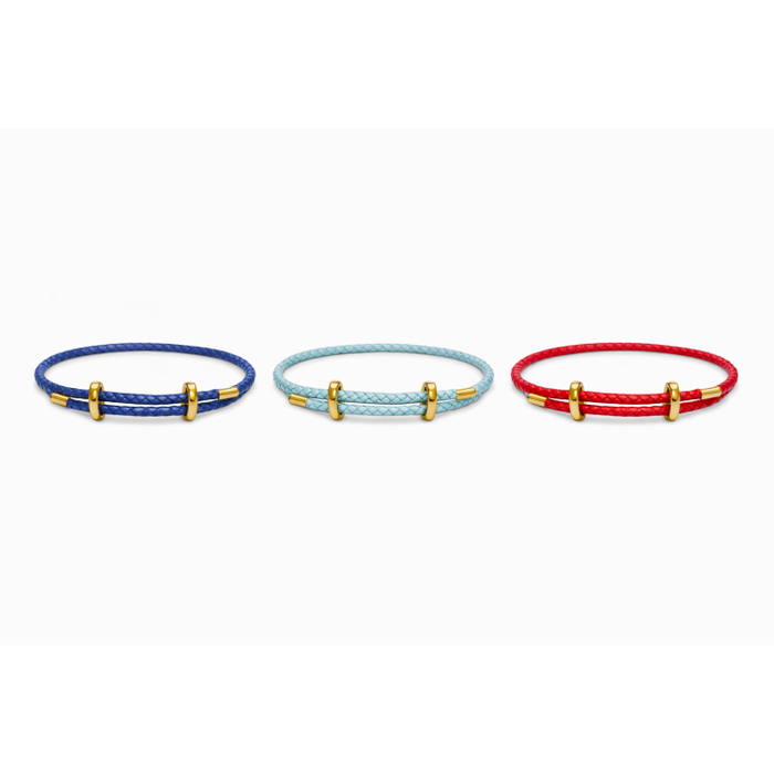 Genuine 4mm Braded Leather Bracelet Gold-Tone Accents