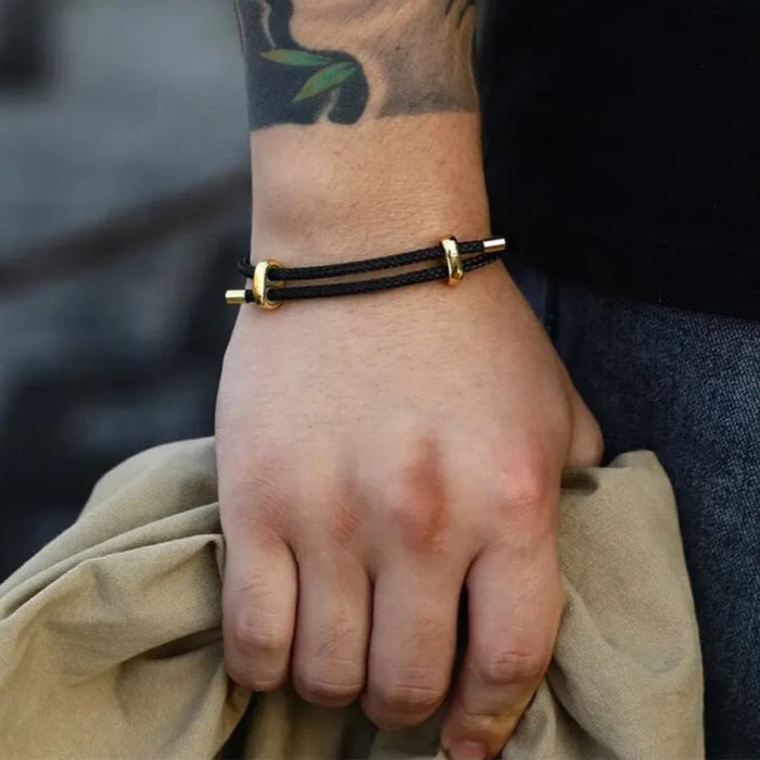 Genuine 4mm Braided Stainless Steel Bracelet – Gold‑Tone Accents