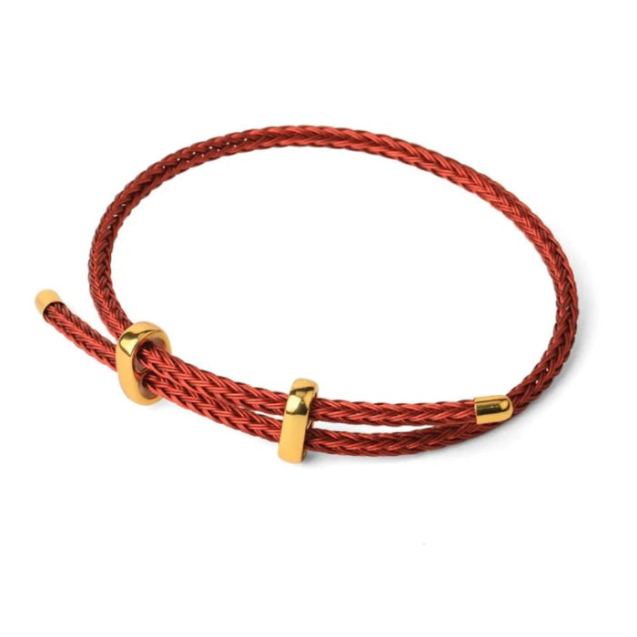 Genuine 4mm Braided Stainless Steel Bracelet – Gold‑Tone Accents