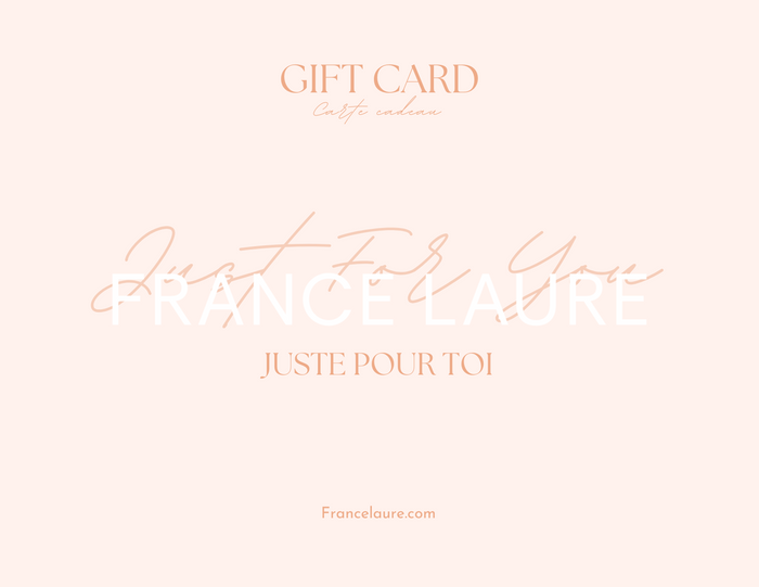 France Laure gift card with elegant script text 'Just For You' on soft pink background, perfect for skincare lovers
