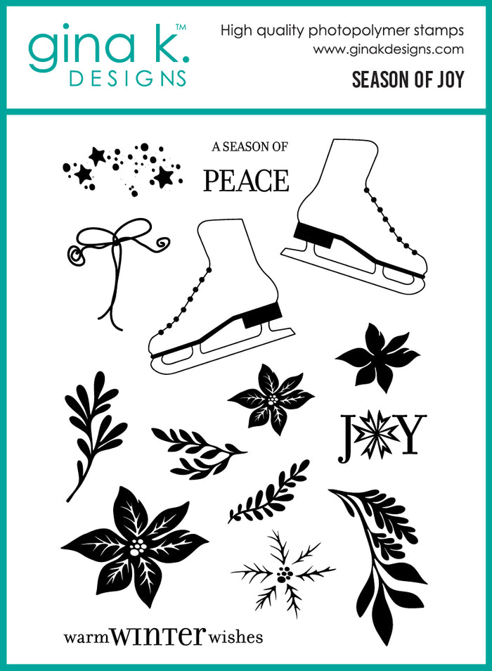 Gina K. Designs - BUNDLE - Stamp, Die Set & Stencil - Season of Joy. Set by Lisa Hetrick. At Embellish Away in Bowmanville Ontario Canada.