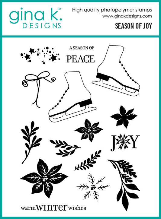 Gina K. Designs - BUNDLE - Stamp, Die Set & Stencil - Season of Joy. Set by Lisa Hetrick. At Embellish Away in Bowmanville Ontario Canada.