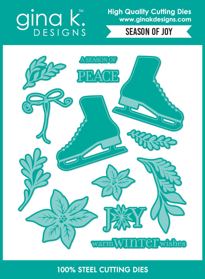 Gina K. Designs - BUNDLE - Stamp, Die Set & Stencil - Season of Joy. Set by Lisa Hetrick. At Embellish Away in Bowmanville Ontario Canada.