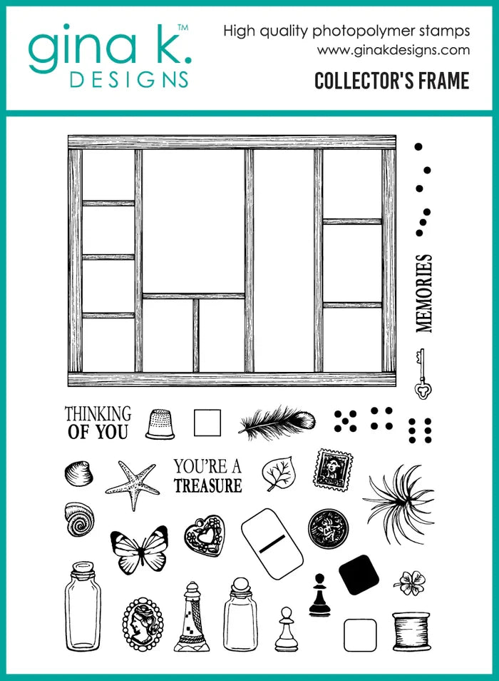 Gina K. Designs - Stamp &amp; Die Set - Collector's Frame. Set by Melanie Munchinger. At Embellish Away in Bowmanville Ontario Canada.