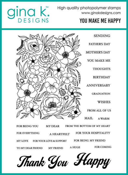 Gina K. Designs - Stamp & Die Set - You Make Me Happy. Available at Embellish Away located in Bowmanville Ontario Canada.