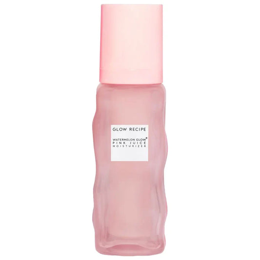 Glow Recipe Watermelon Pink Juice oil-free moisturizer in a refillable container, showing the vibrant pink packaging and product label.