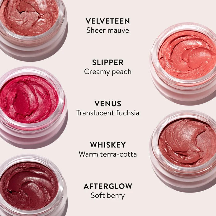 Swatches of GOOP Colorblur Glow Balms NIB in various shades showing smooth, vibrant color on skin for a beauty product display.