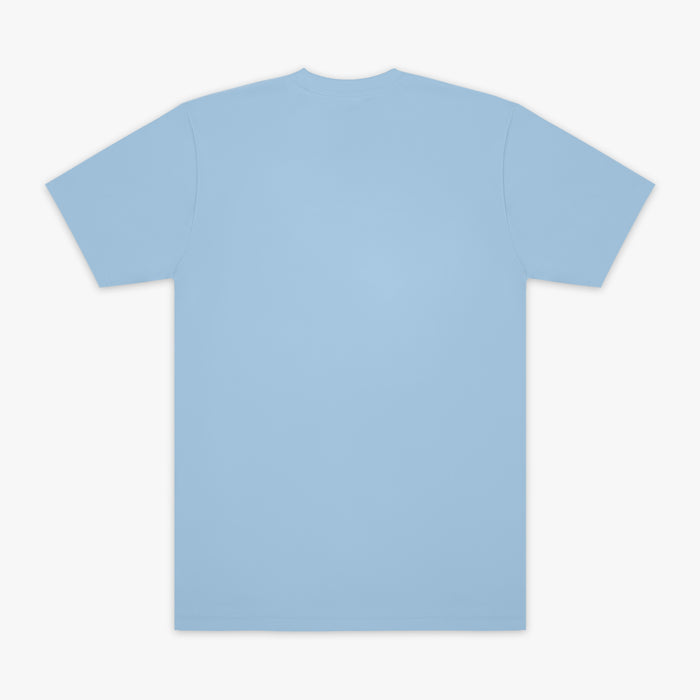 Plain light blue t-shirt on a white background