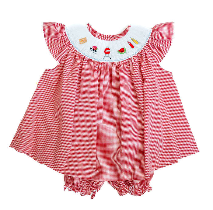 Baby & Toddler Girls Heirloom-Quality Red Gingham Smocked Grilling Bloomer Set – Coordinating Diaper Cover – BBQ, Memorial Day & 4th of July Celebrations – Sizes 3M–4T