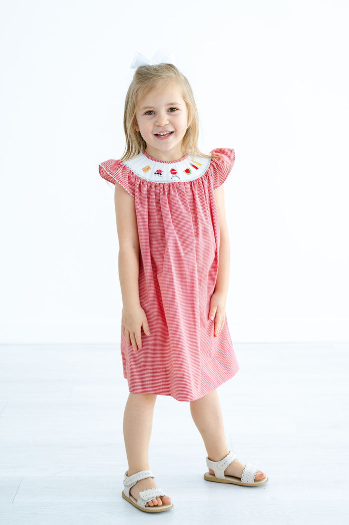 Toddler & Girls Red Gingham Hand-Smocked Grilling & Cookout Neckline Dress – BBQ, Memorial Day & 4th of July Outfit – Sizes 12M–8