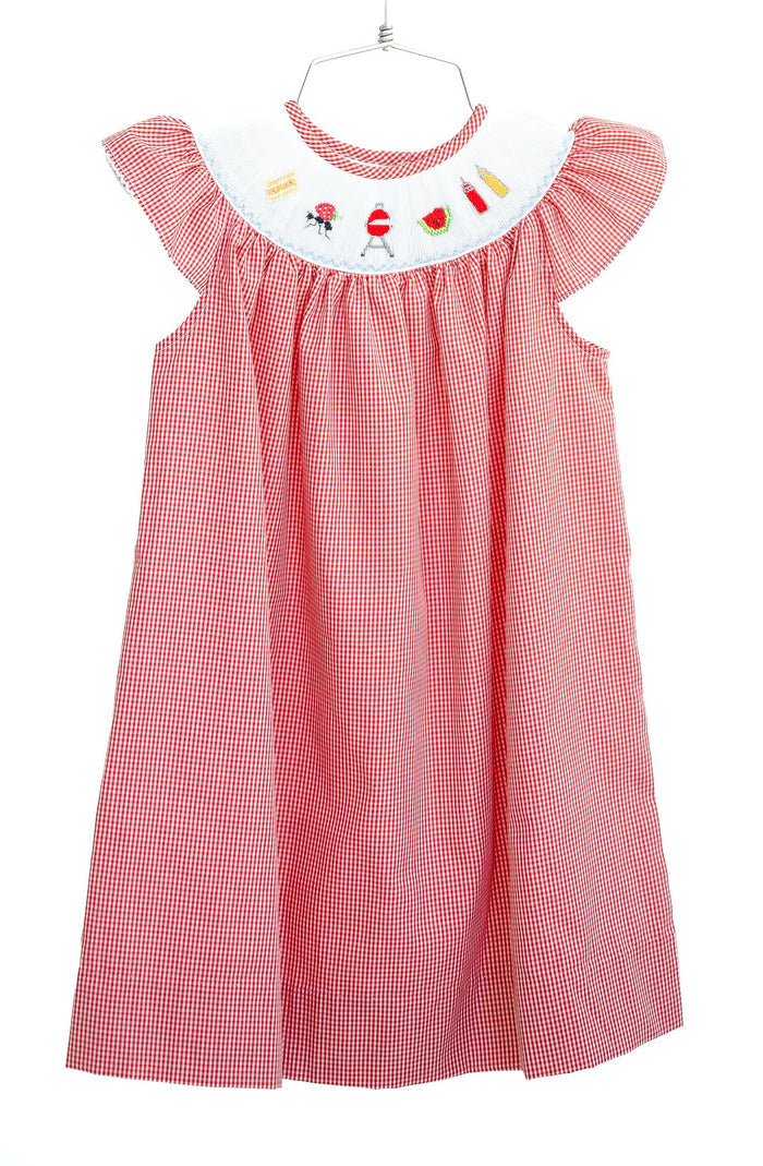 Toddler & Girls Red Gingham Hand-Smocked Cookout & BBQ Dress – Sibling Matching – Father's Day, Backyard BBQ & Beach Day Outfit – Sizes 12M–8