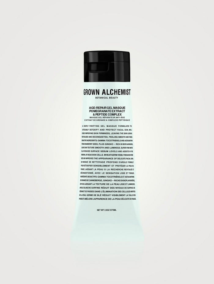 Grown Alchemist Age-Repair Gel Masque 75ml unopened jar, smooth gel texture for youthful skin, in a sleek skincare container.