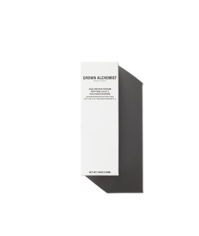 Grown Alchemist Age-Repair Serum 30ml in carton, featuring peptide-8 and polysaccharide ingredients for skin rejuvenation