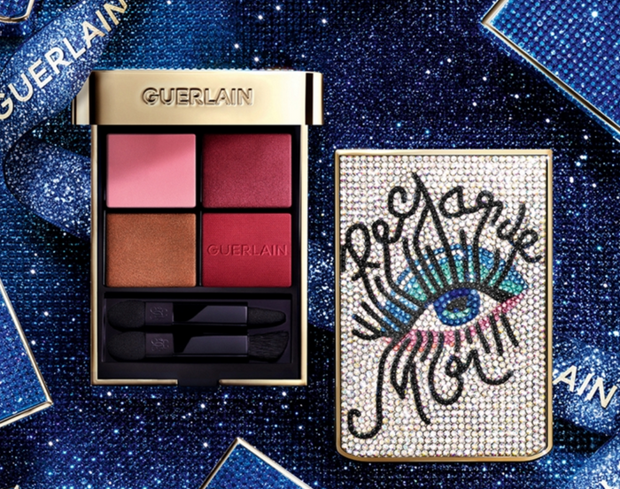 Guerlain Ombres G Quad Eyeshadow Palette in shade 888 Regarde Moi with four neutral and shimmer eyeshadow shades displayed