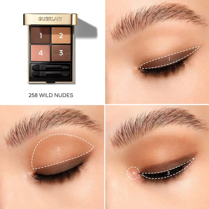 Guerlain Ombres G quad eyeshadow palette in shade 888 Regarde Moi with four neutral and shimmering eyeshadow colors.