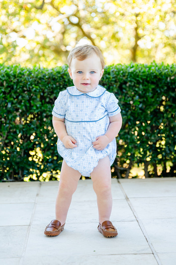 With its soft fabric and charming design, the Blue Heart Pima Bubble is an ideal choice for any baby boy.