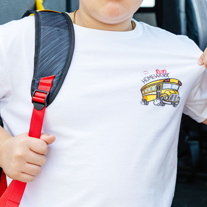 Youth model wearing white youth item