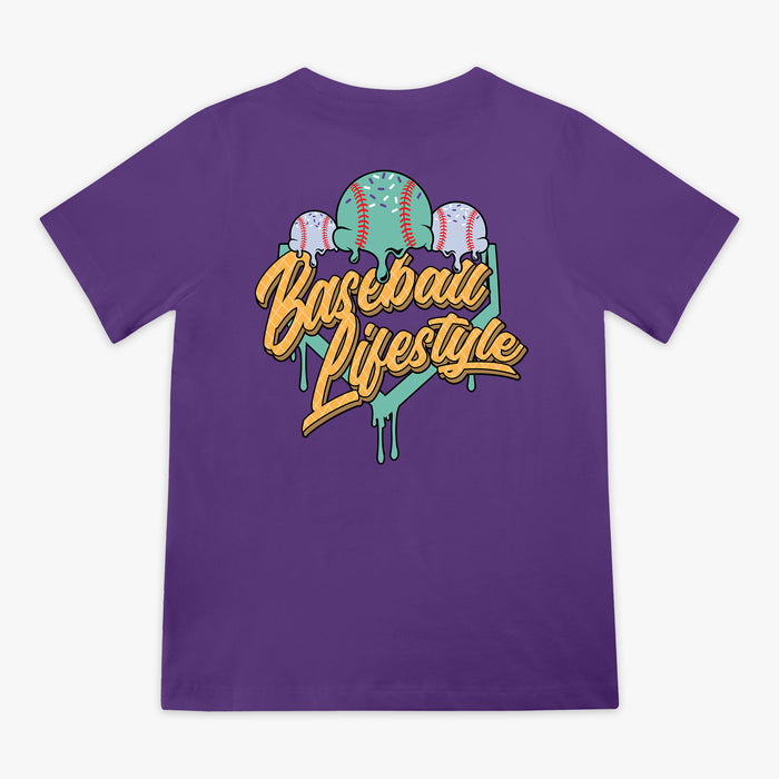 Youth model wearing ice Cream Galaxy Grape youth graphic tee