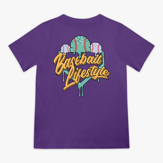 Youth model wearing ice Cream Galaxy Grape youth graphic tee