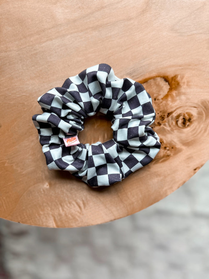 Oversized Scrunchie - Distressed Black Checker