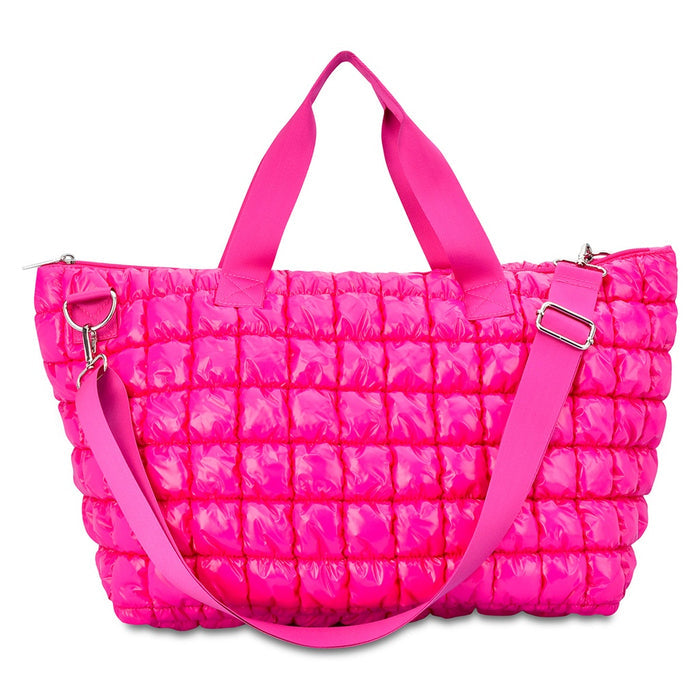 Iscream Hot Pink Shiny Puffer Overnight Bag