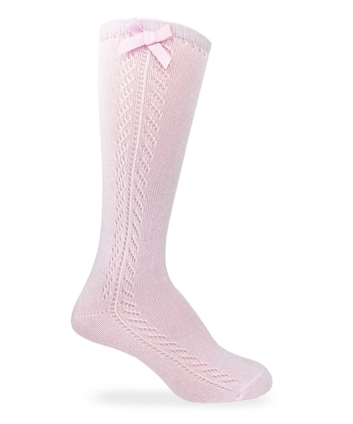 Jefferies Pointelle Bow Knee High Socks - pink
