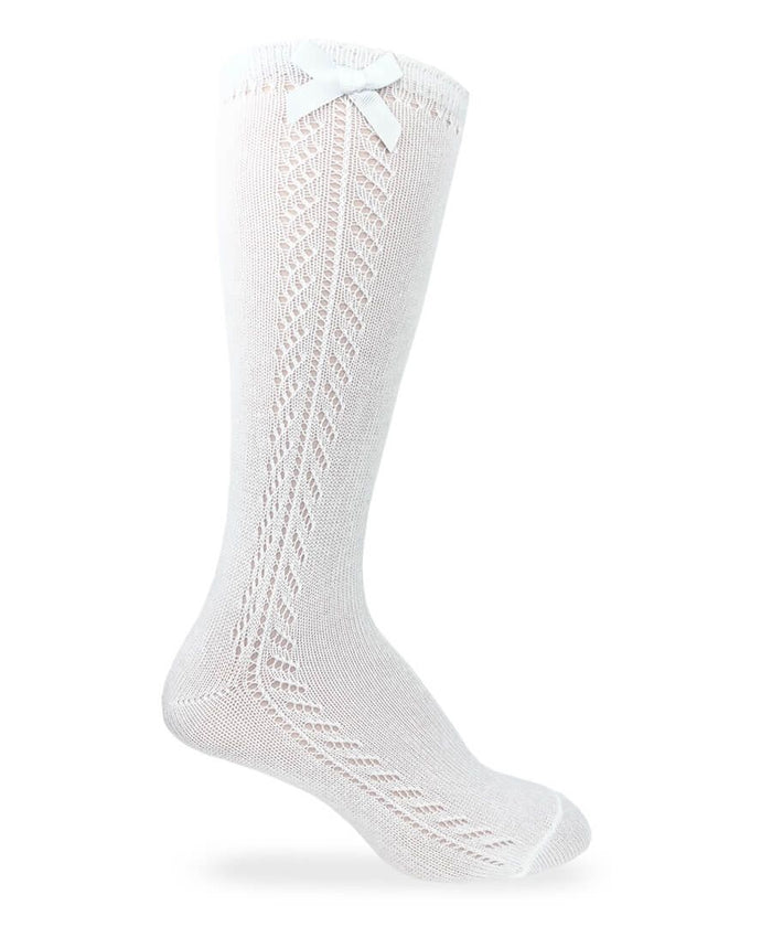 Jefferies Pointelle Bow Knee High Socks - white