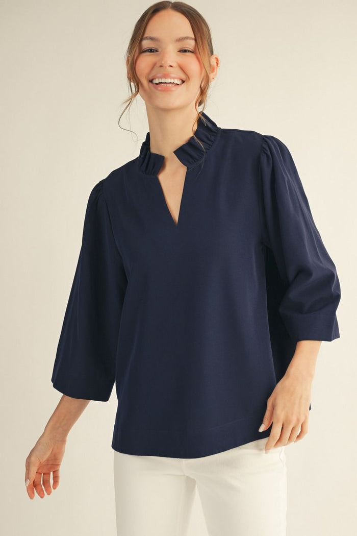 Jodifl Crinkled Ruffle Neck Top