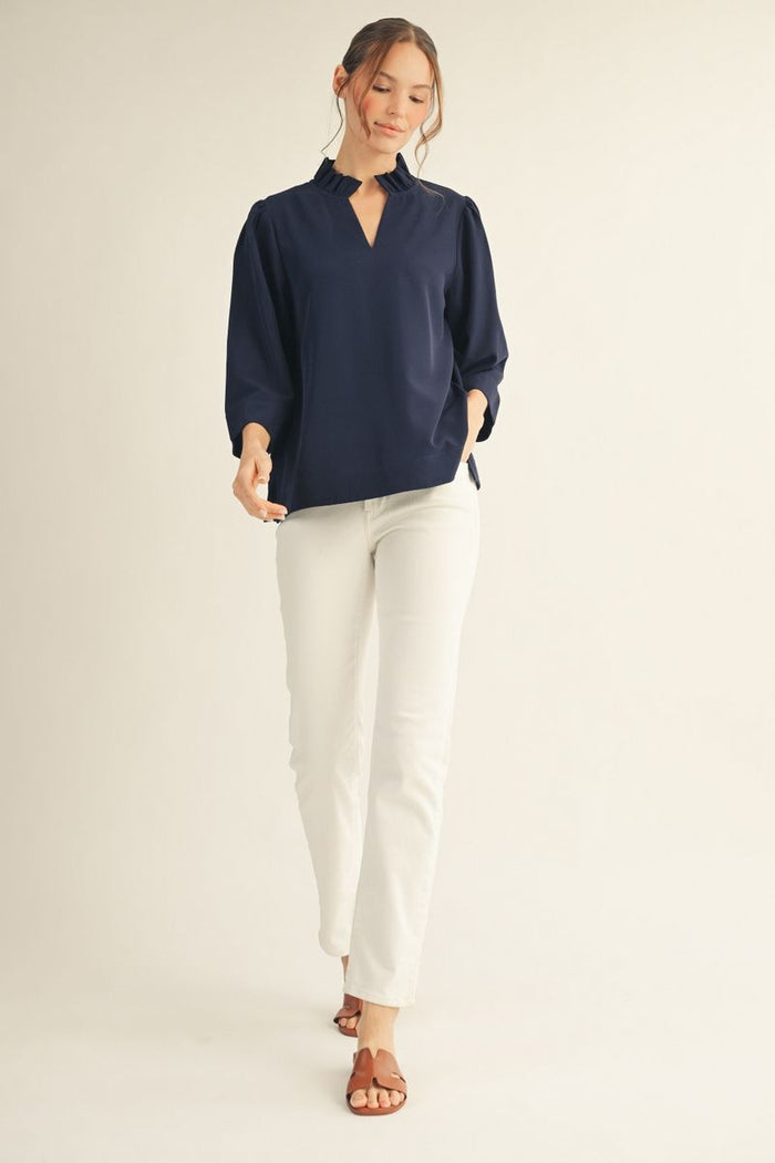 Jodifl Crinkled Ruffle Neck Top