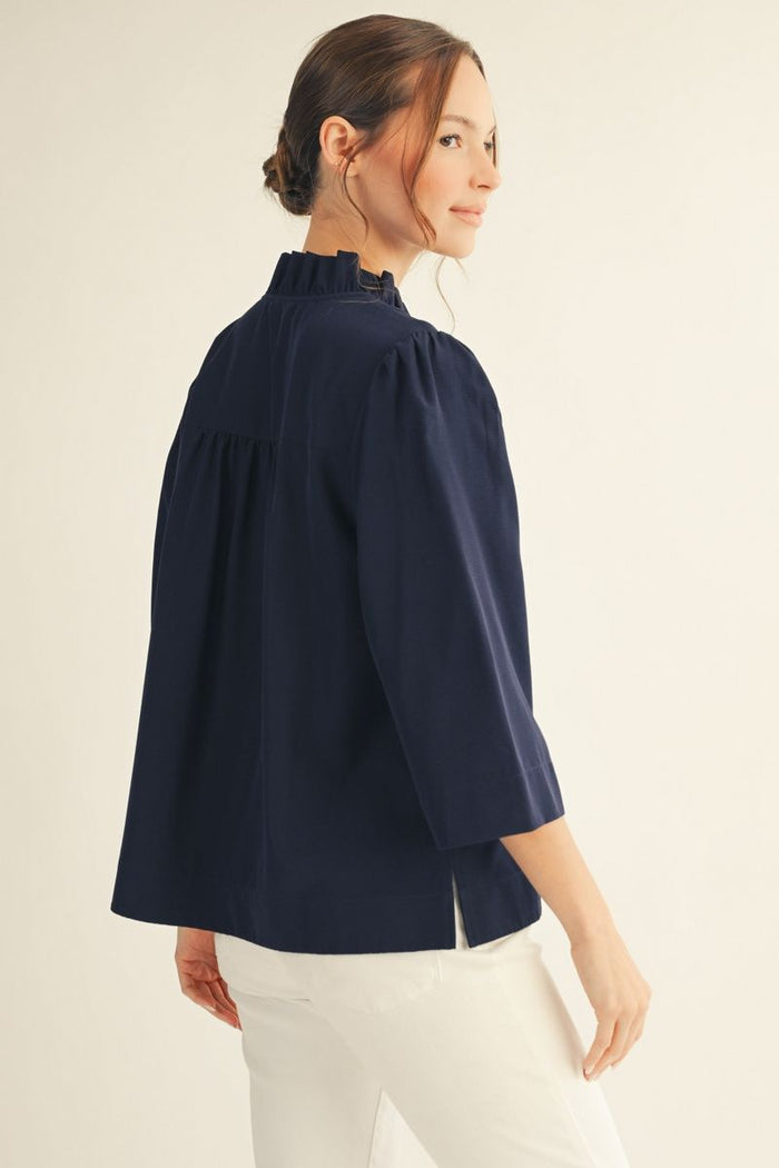Jodifl Crinkled Ruffle Neck Top