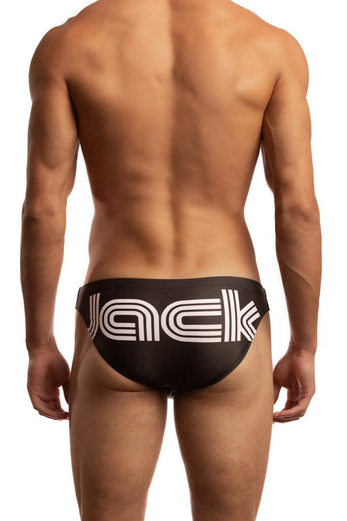 Just Jack Low Rise Sport Swimsuit in black; premium,  fashionable and fun swimsuits, swim briefs, swim trunks and swim bikinis
