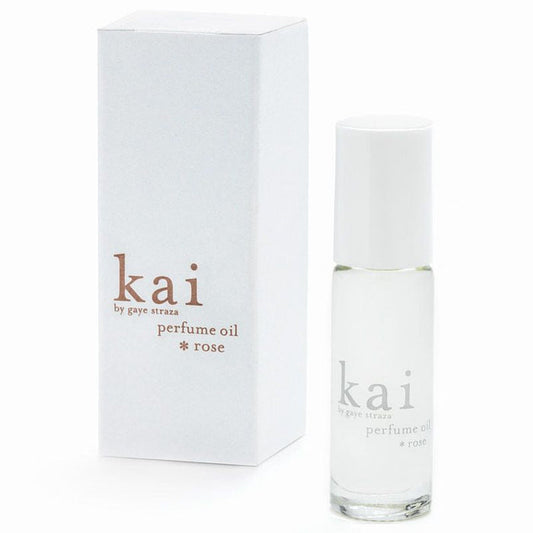 Kai rose perfume oil, 1/8 oz, clear glass bottle with white cap