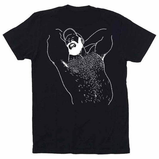Kinky Needles Arms Up Bearded Bear White Print T-Shirt — Adam's Nest, Provincetown