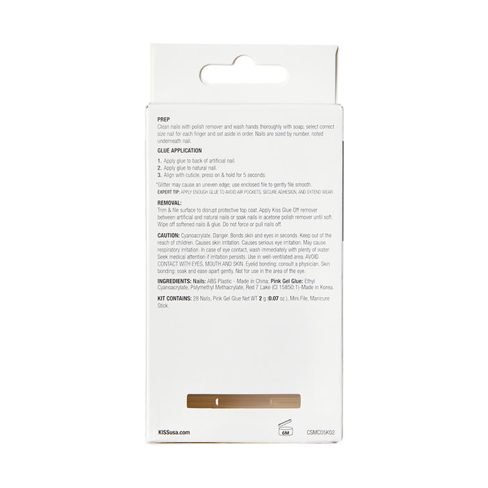 Kiss Classy press on nails IVY BEAUTY by KISS white packaging back with application instructions and nail sample
