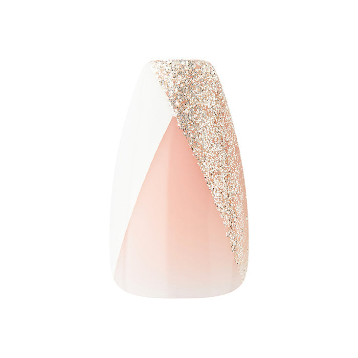 IVY BEAUTY by KISS press on nails for women single nude ombre nail with diagonal white tip and rose gold glitter