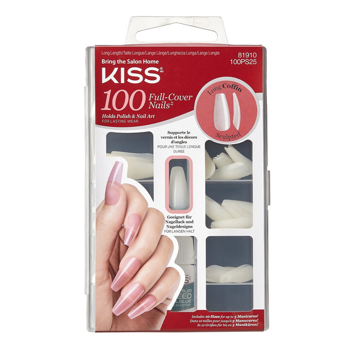 Kiss Full Cover Nails 100 Tips Long Length Long Coffin - ikatehouse