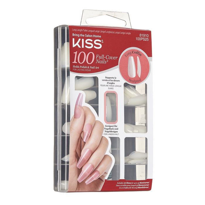 Kiss Full Cover Nails 100 Tips Long Length Long Coffin - ikatehouse