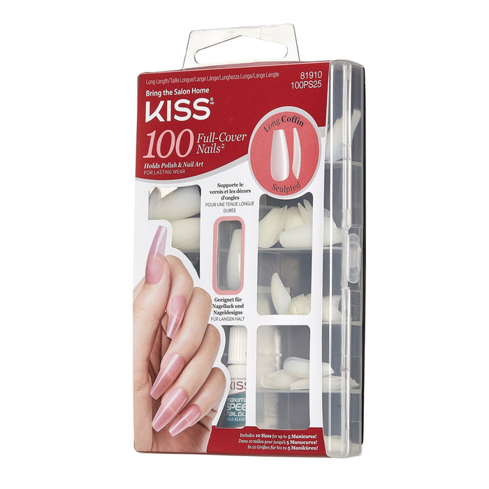 Kiss Full Cover Nails 100 Tips Long Length Long Coffin - ikatehouse
