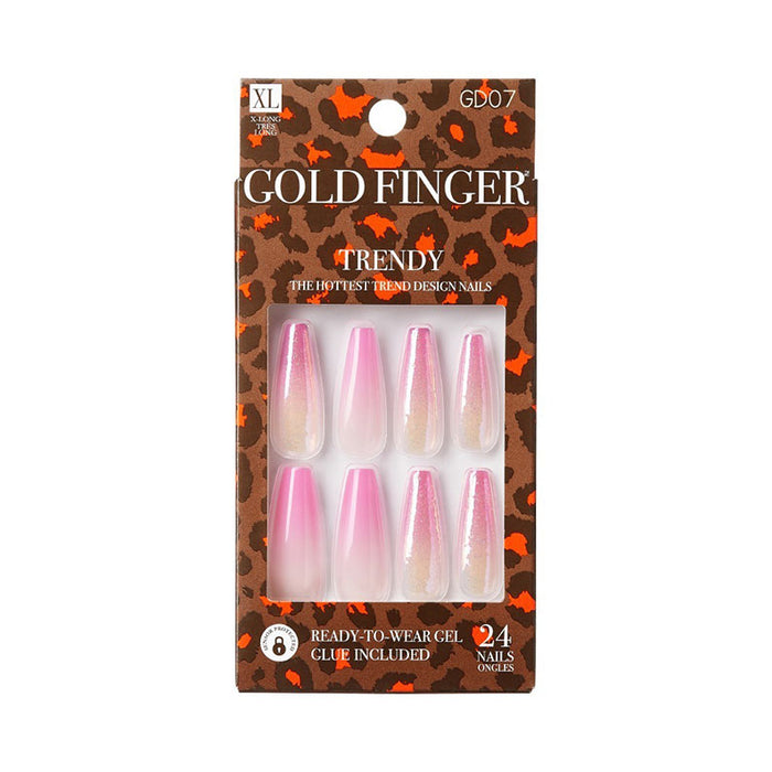 IVY BEAUTY by KISS Gold Finger ombre pink glitter long coffin trendy press on nails 24 piece set