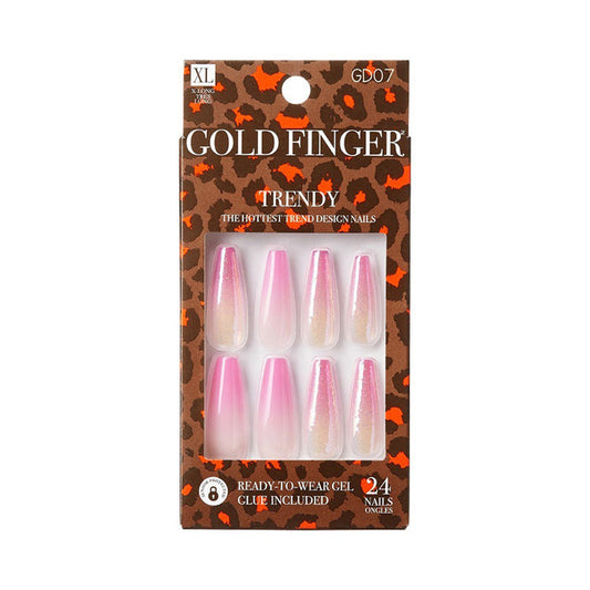 IVY BEAUTY by KISS Gold Finger ombre pink glitter long coffin trendy press on nails 24 piece set