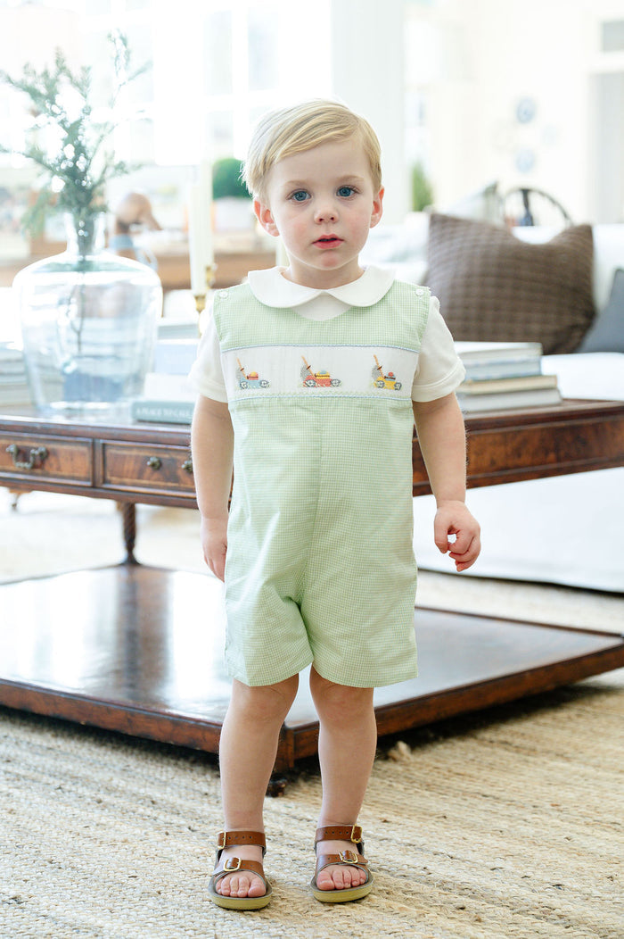 Baby & Toddler Boys Green Gingham Hand-Smocked Lawn Mower Jon Jon – Father's Day, Spring Outings & Family Photo Outfit – Sizes 3M–4T