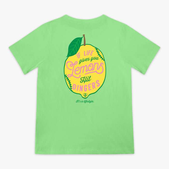 Green Lemon Dingers youth graphic tee — back view
