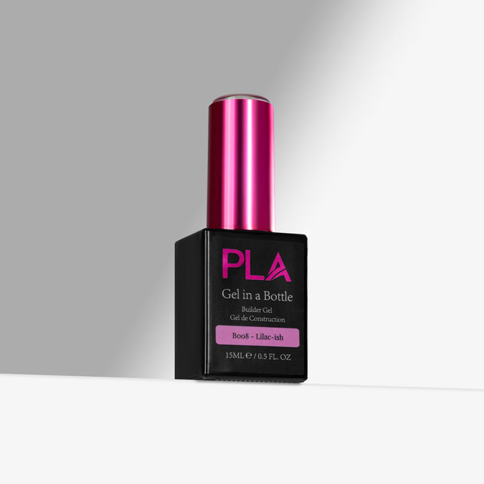 PLA gel in a bottle with pink cap on a gray background